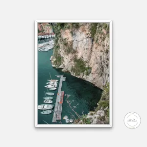 Aerial Monaco Poster INSTANT DOWNLOAD Art Print, Pastel Mediterranean Decor, Beach Photography, Marina Boat Cliff, Summer Print, Sage Green Poster, Coastal Wall Art