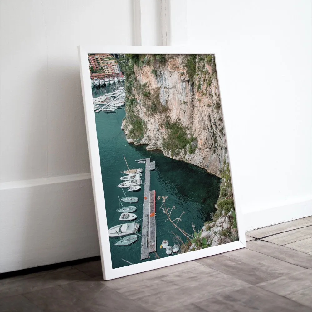 Aerial Monaco Poster INSTANT DOWNLOAD Art Print, Pastel Mediterranean Decor, Beach Photography, Marina Boat Cliff, Summer Print, Sage Green Poster, Coastal Wall Art