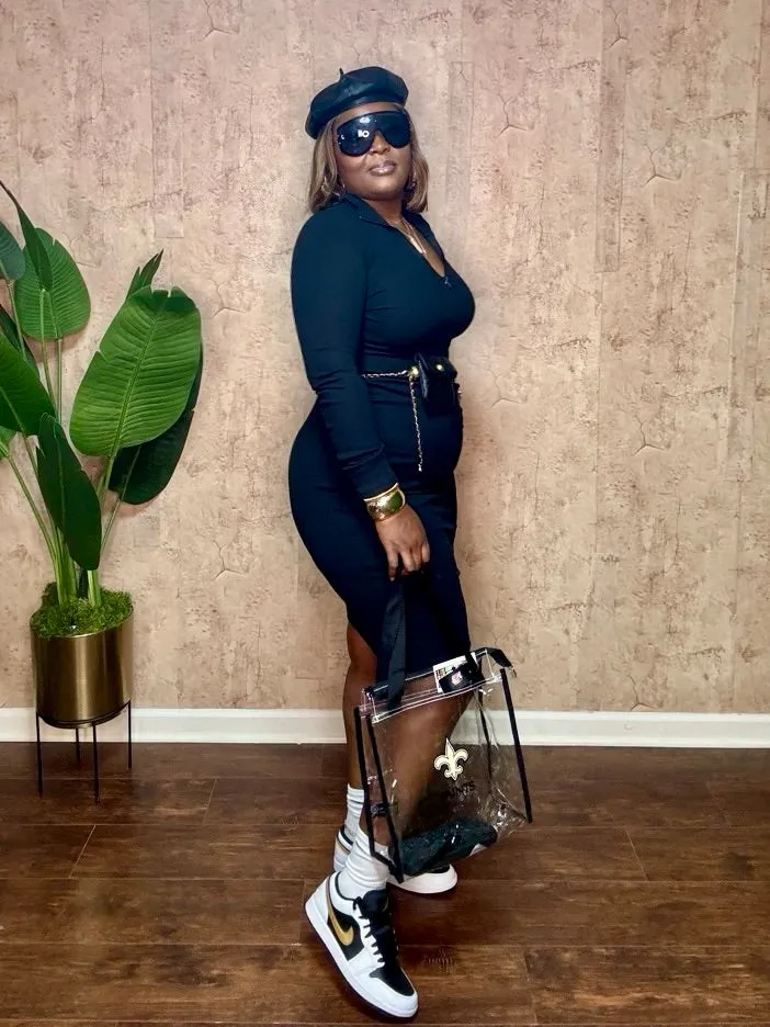 QUARTER ZIP MIDI DRESS (Black)