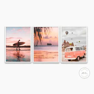 Set Of 3 Surfer Room Decor PRINTABLE ART, Surfboard Wall Art, Sunset Vintage Van, Ocean Theme, Coastal Decor, Beachy Wall Decor