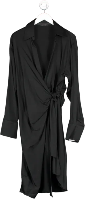 The Summer Edit Black Esme Hammered Silk Wrap Shirt Dress UK S